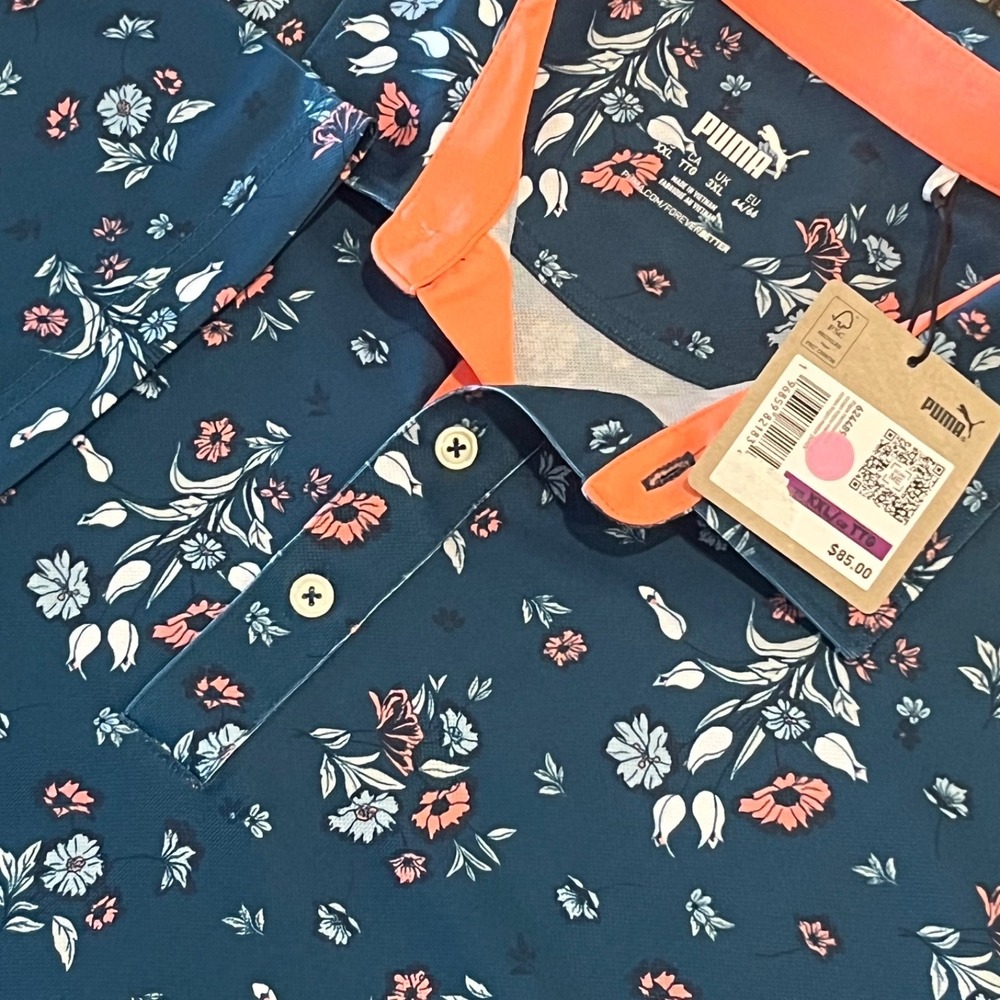 Puma Polo Shirt Mens 2XL Ocean Tropic Floral Forever Better New